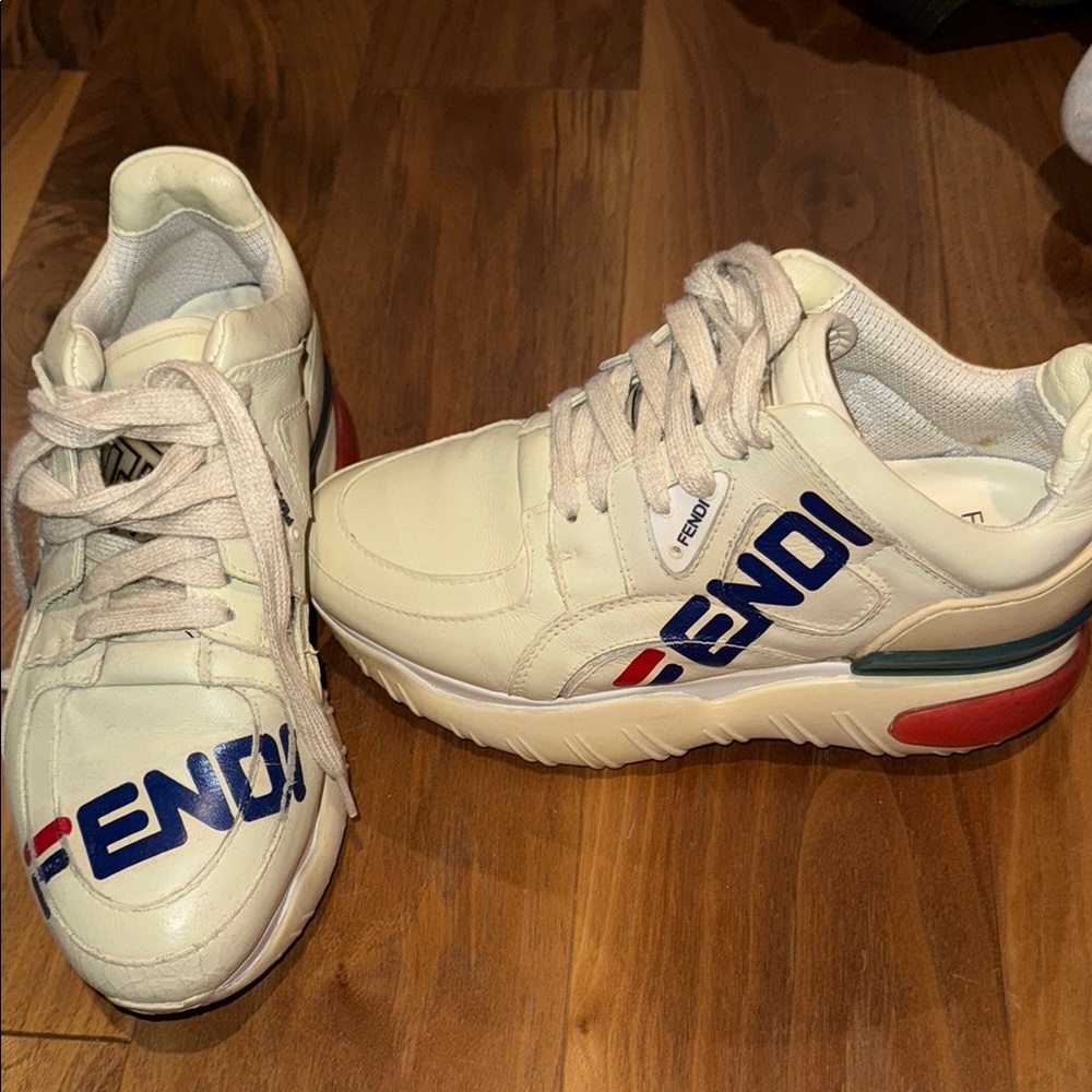 Fendi White and Blue Athletic Shoes